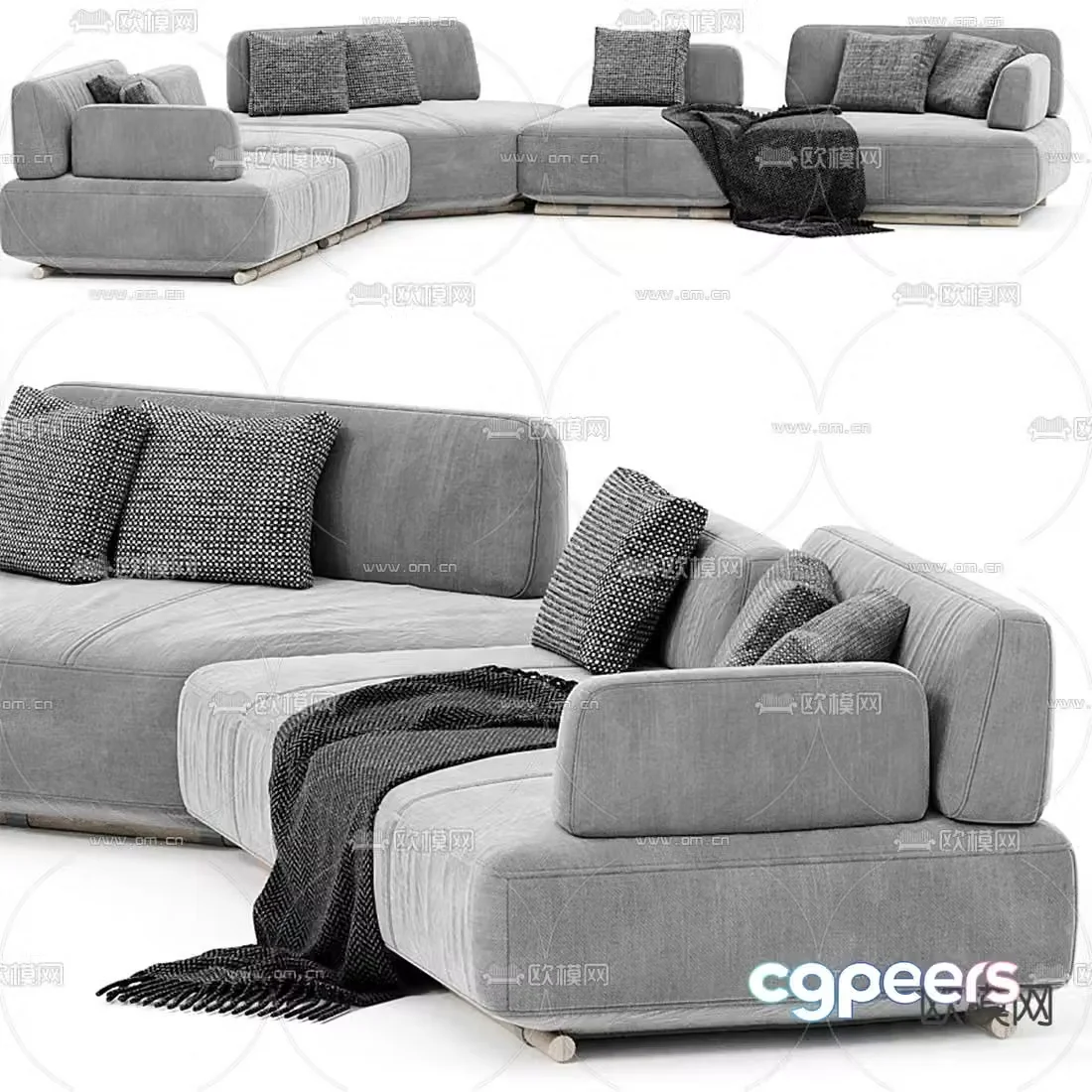 Natuzzi modern fabric corner sofa 3d model