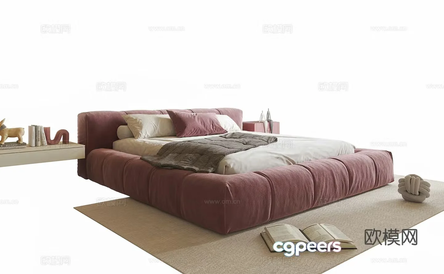Modern double bed nightstand 3d model