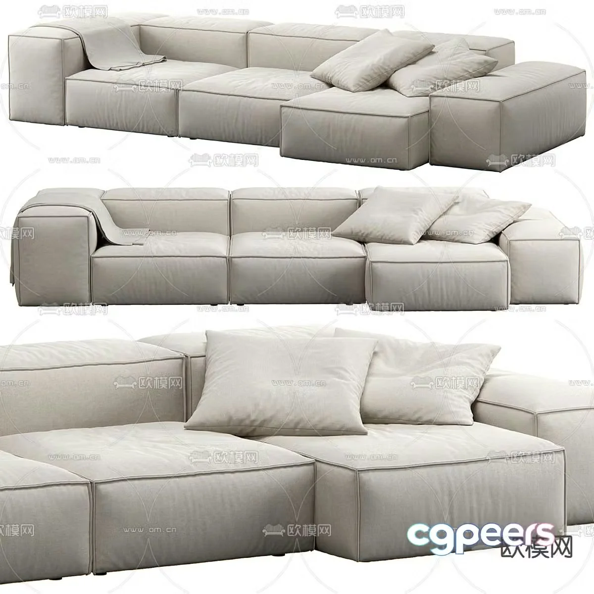 Three seater sofa tofu block sofa 3d model