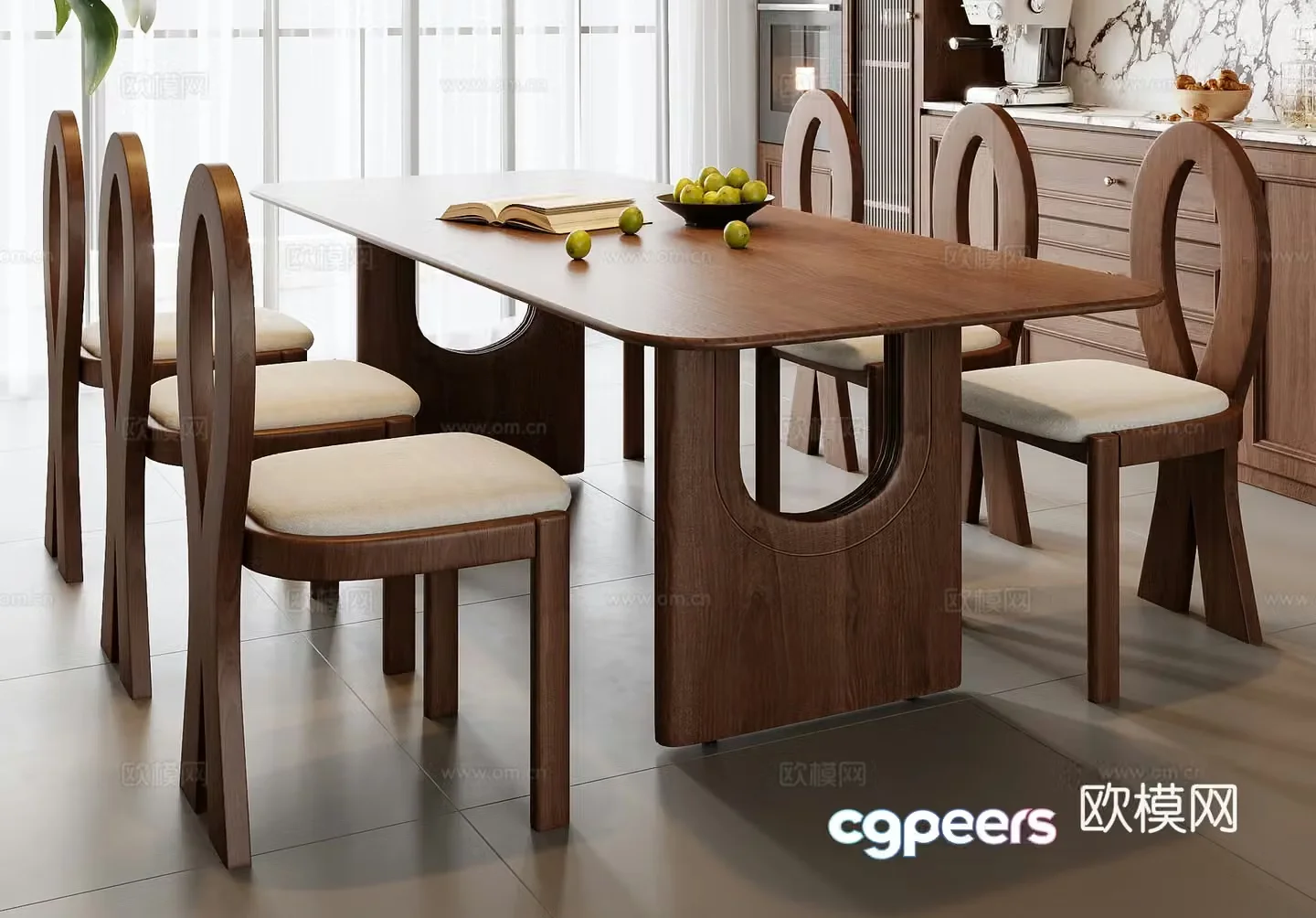 Medium style dining table and chair combination 3D model