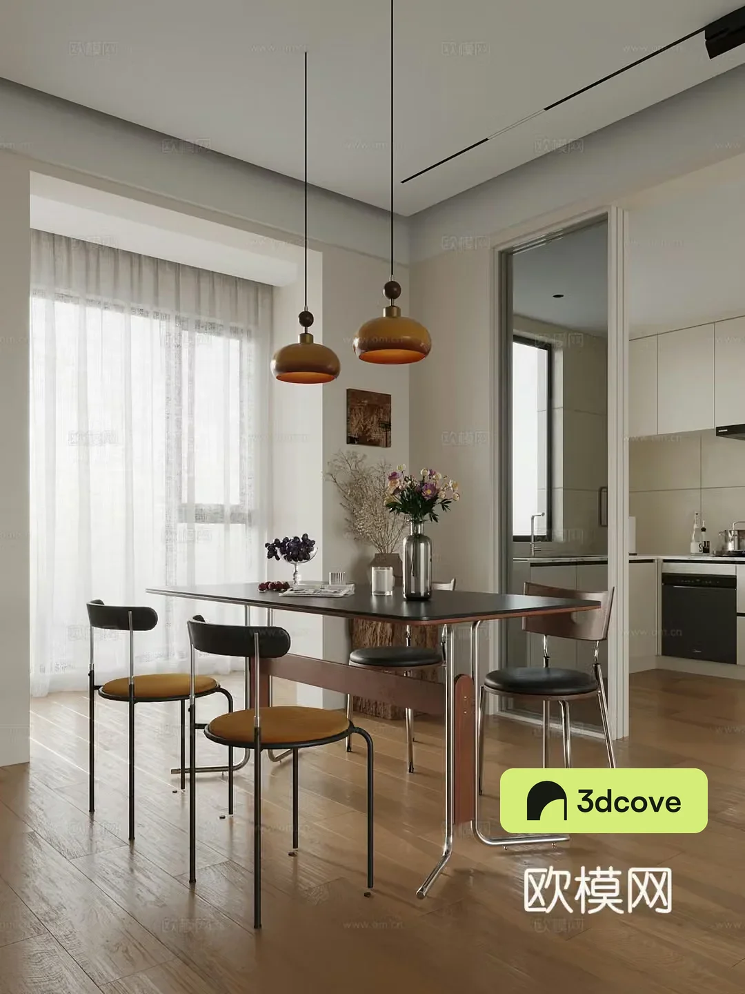 Medium style dining table and chairs Restaurant 3D model