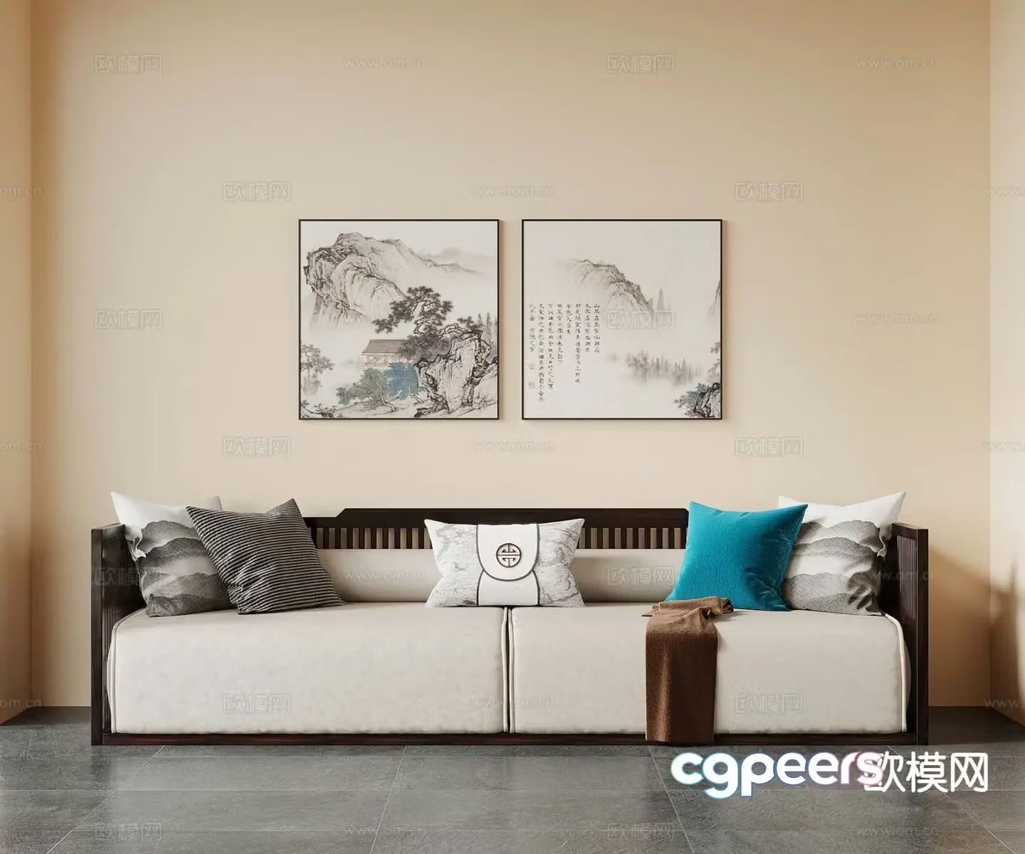 Double sofa upholstered sofa 3d model