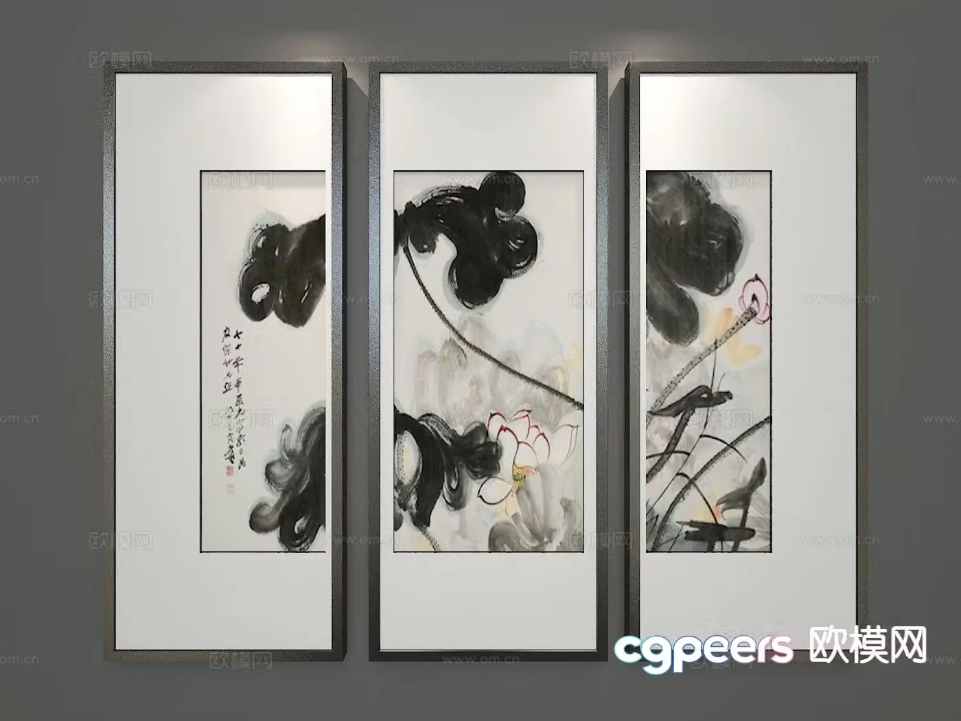 New Chinese style decorative painting ink hanging painting 3D model