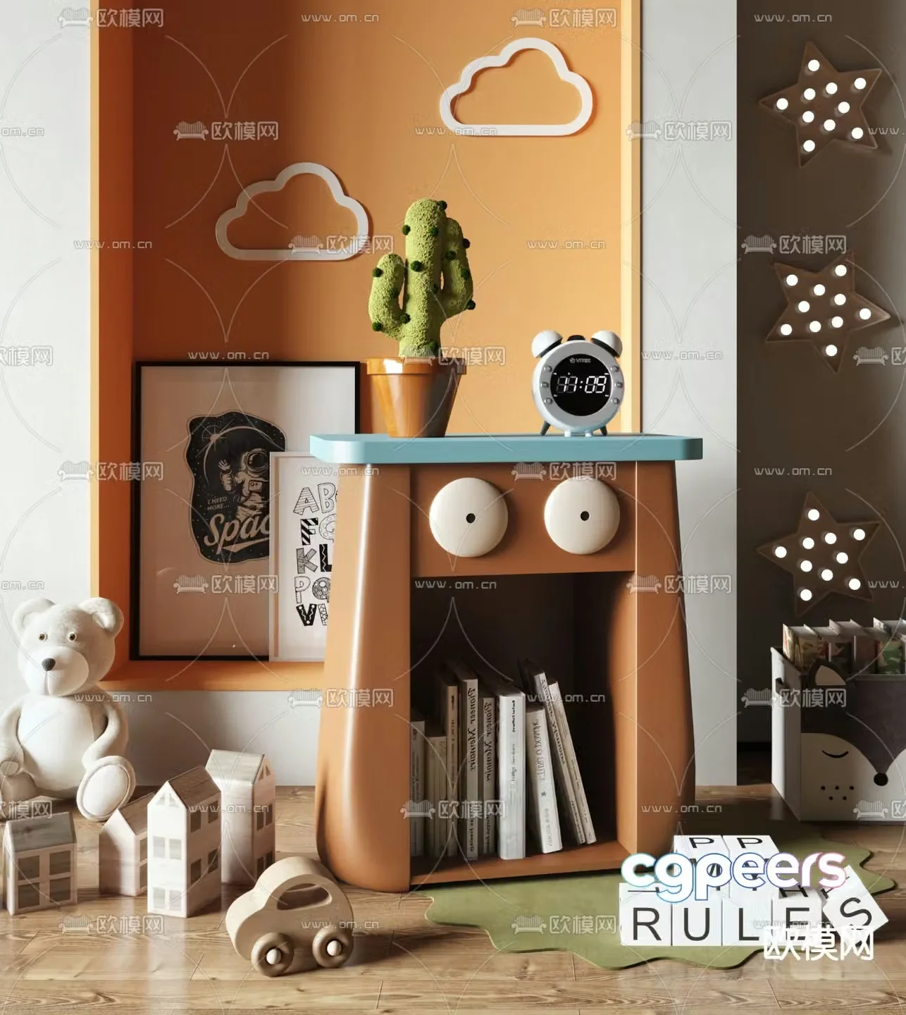 Modern children’s bedside table side cabinet toy ornaments 3D model