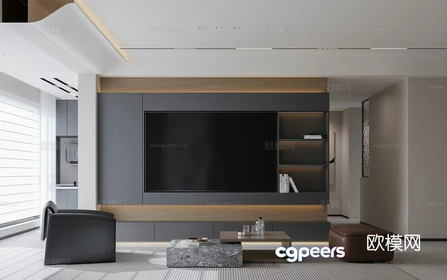 Modern living and dining room 3d model