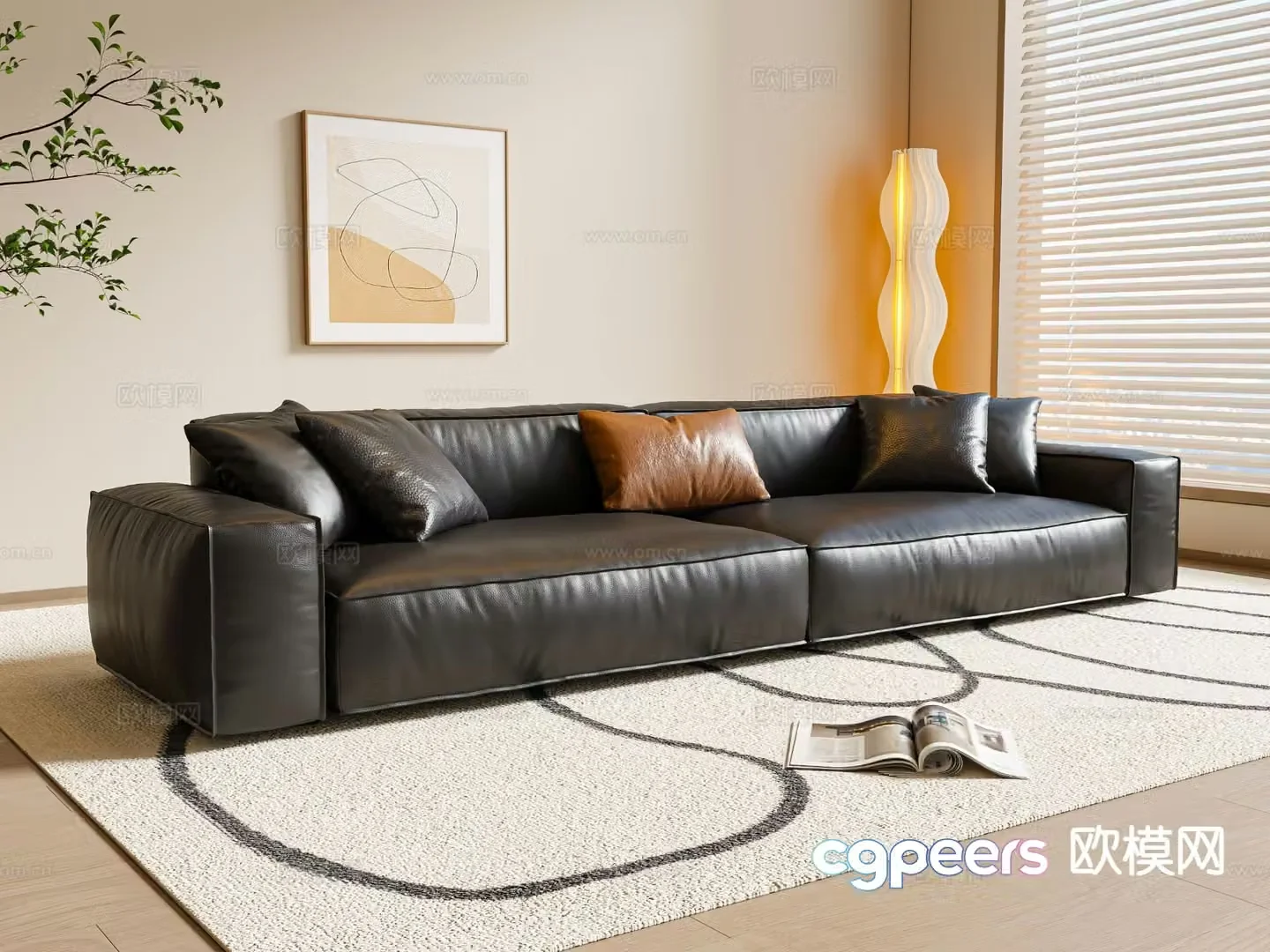 Modern loveseat leather sofa 3d model