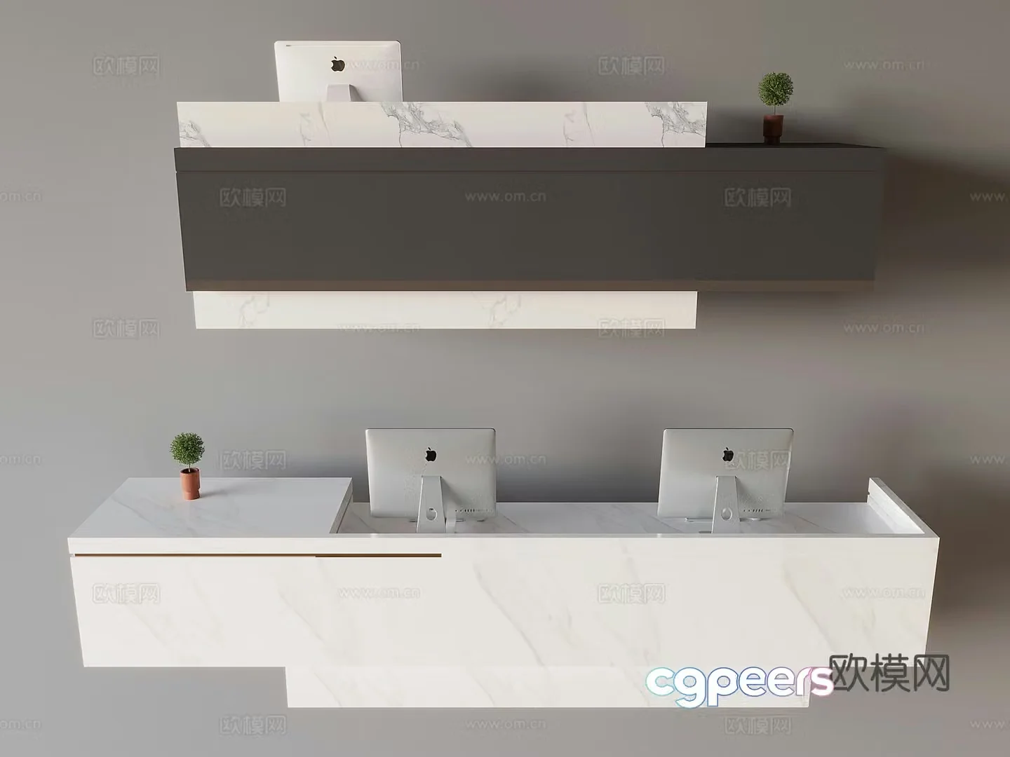 Bar reception desk service desk company front desk rock slab bar Apple desktop computer 3D model
