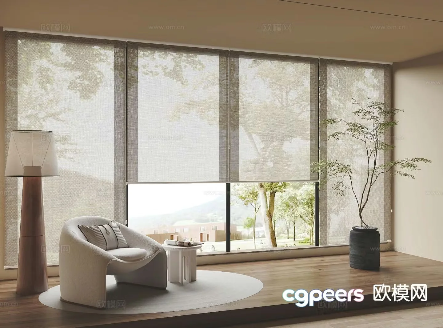 Modern curtains venetian blinds blackout curtains 3d model