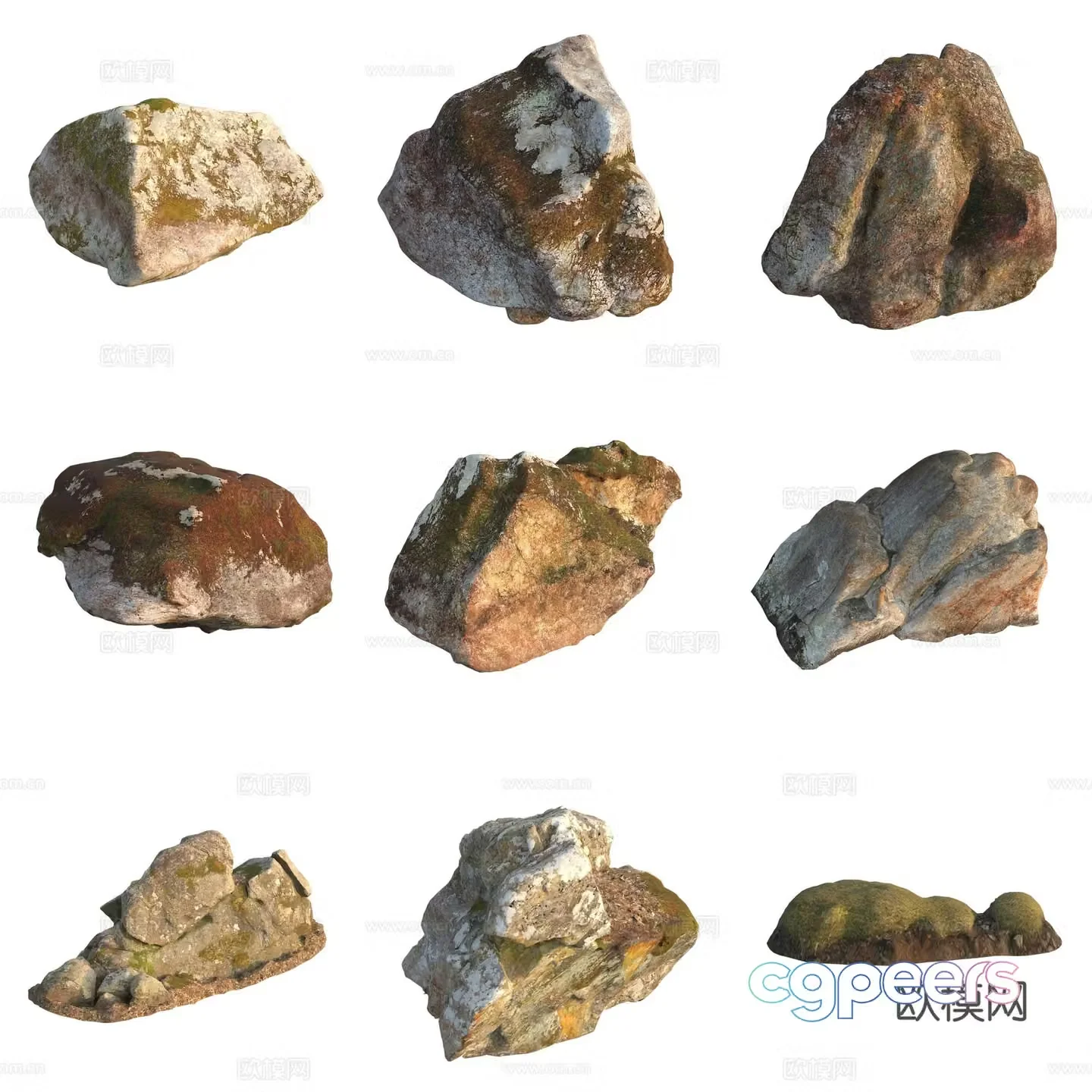 Moss Stone Boulder Rock 3D Model