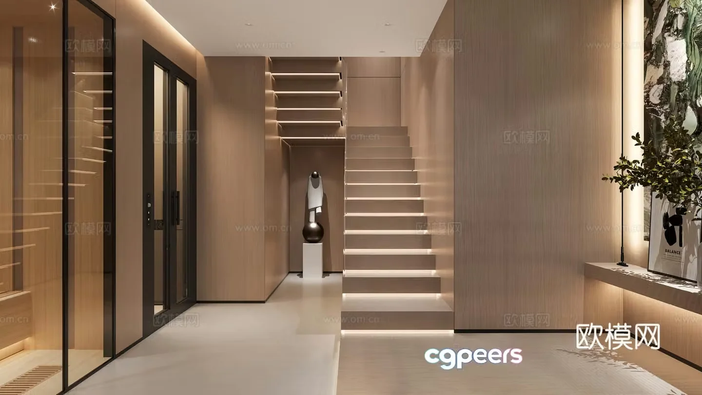 3D model of stairwell in the entrance hall