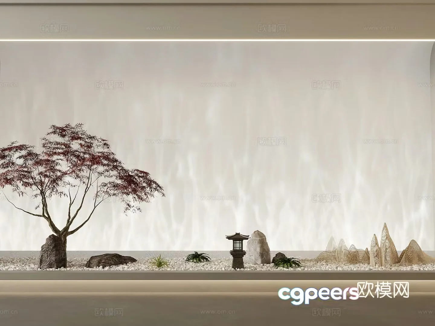 Landscape New Chinese Zen Landscape Sketch Tree Stone 3D Model
