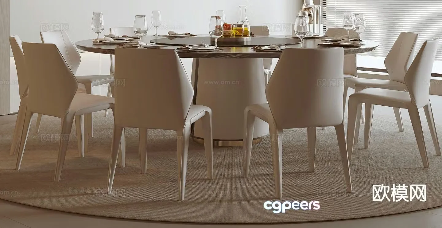 Modern round dining table and chairs 3d model