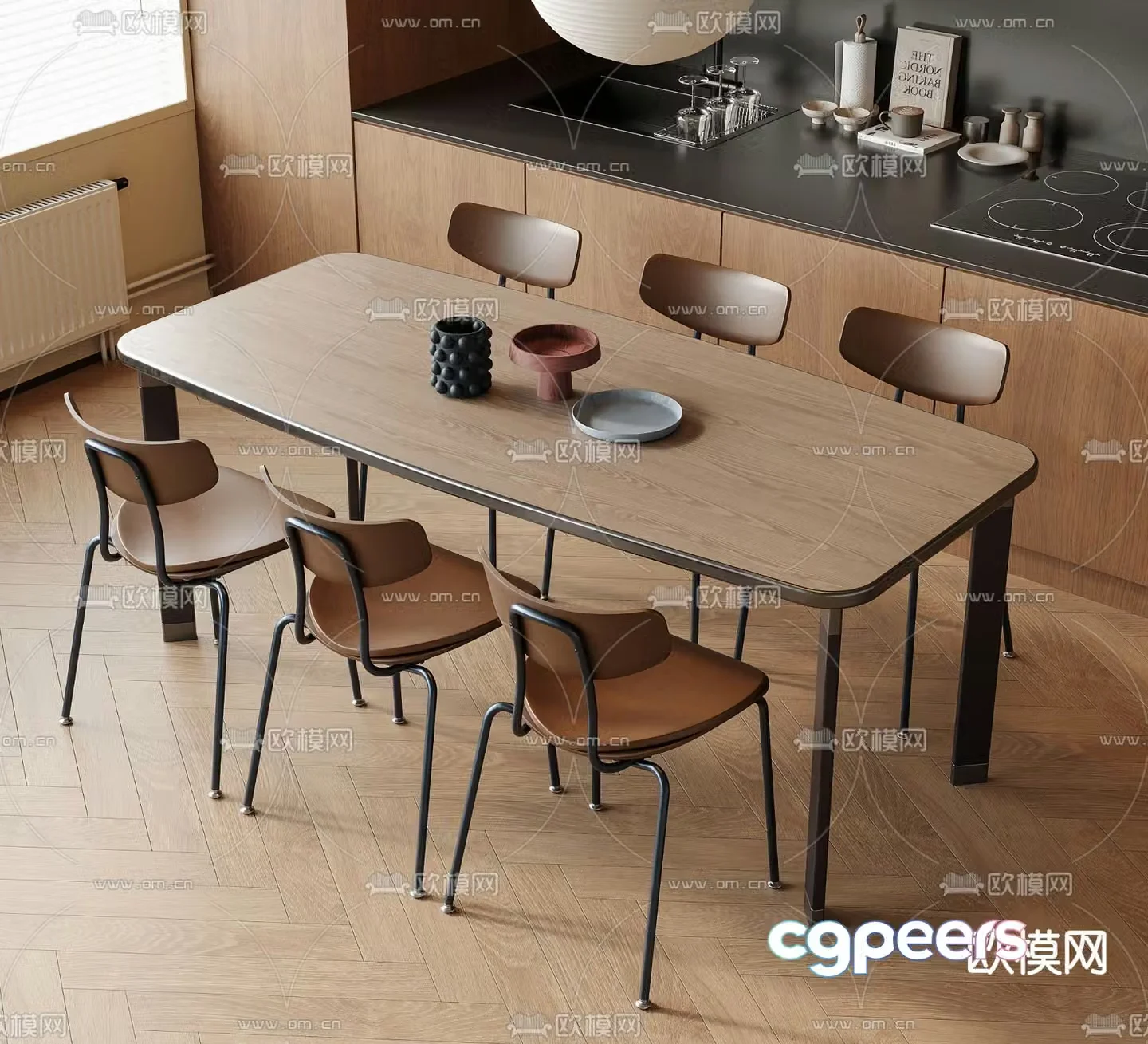 Medium style dining table and chair 3D model