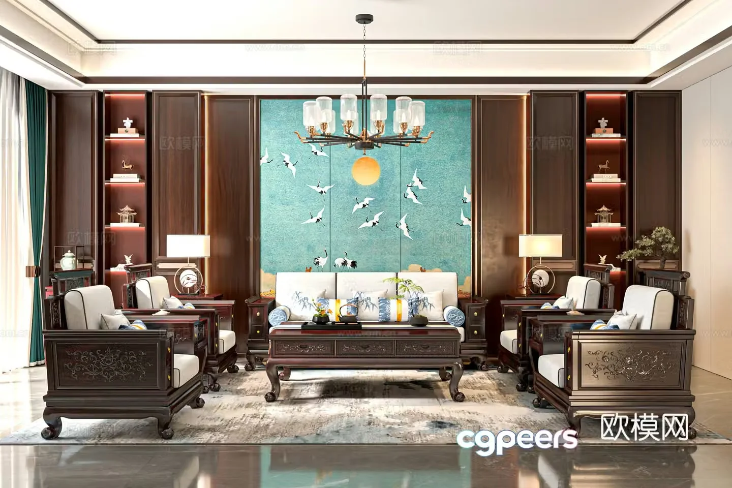 New Chinese living room mahogany sofa mahogany furniture combination Qidaitiangong mahogany furniture Chinese guest 3D model