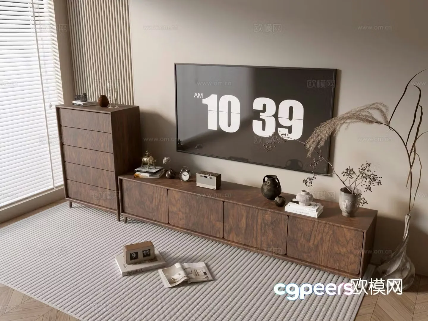 Log style TV cabinet and chest 3D model