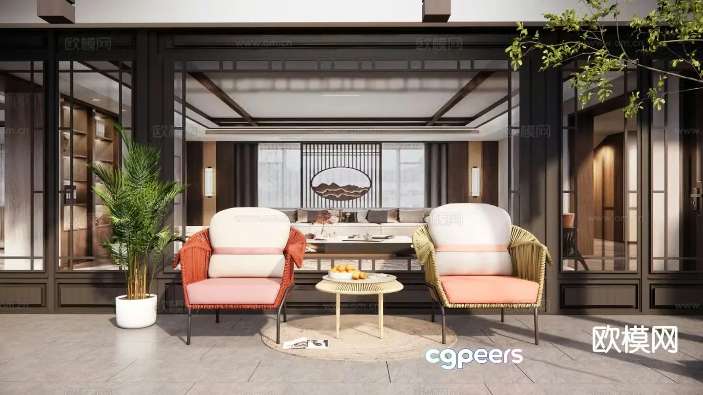 New Chinese style porch landscape 3d model