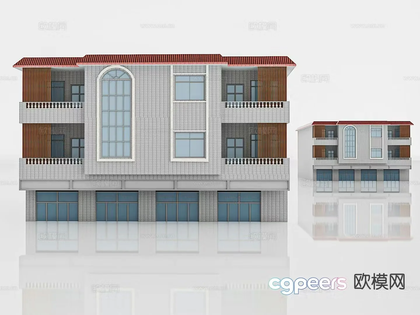 3D model of two-story villa building appearance
