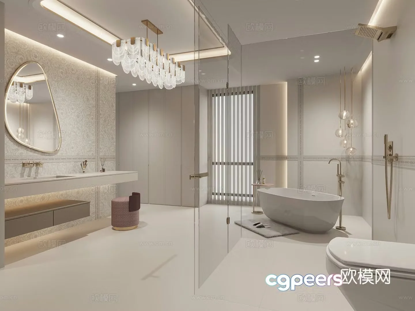 Modern light luxury bathroom dry and wet bathroom 3D model