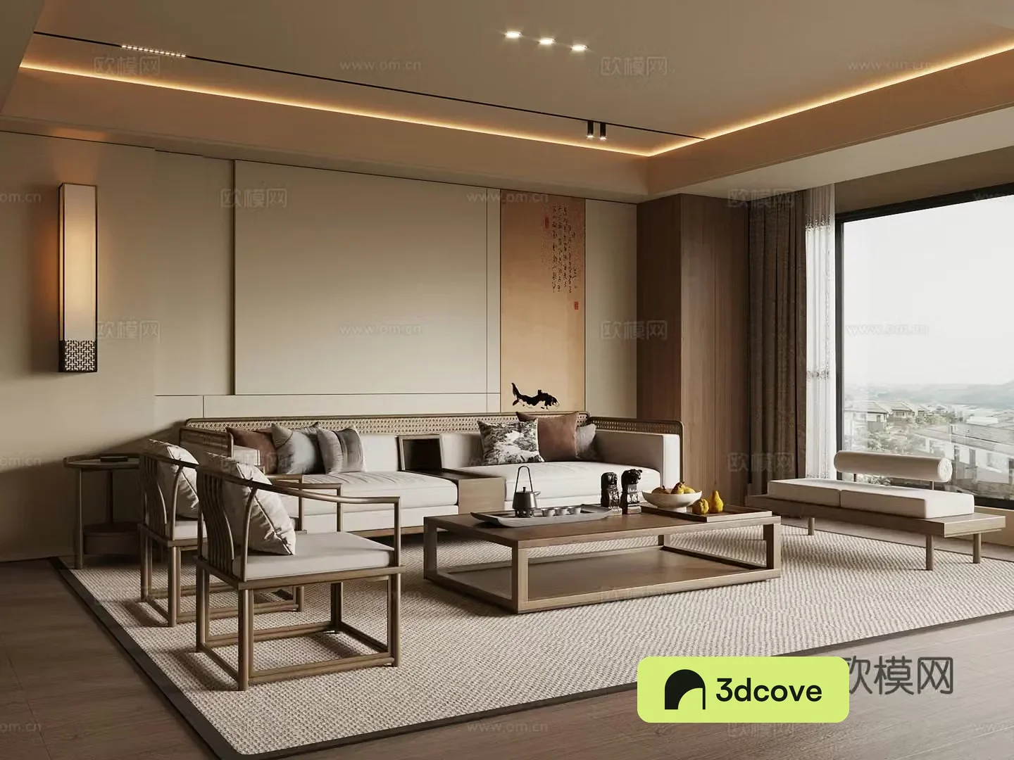 New Chinese style living and dining room sofa coffee table combination