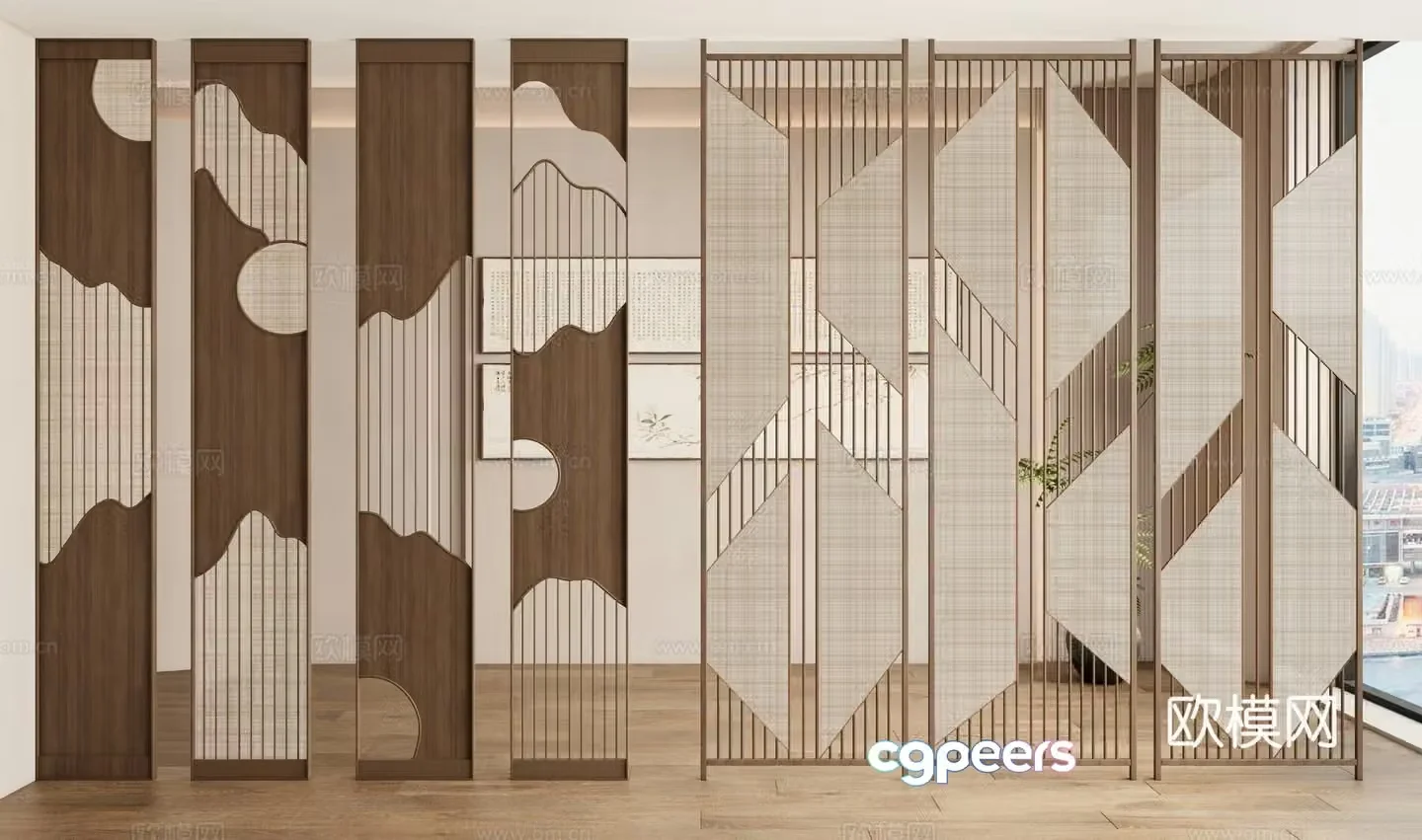 New Chinese style screen lattice screen grille screen 3d model