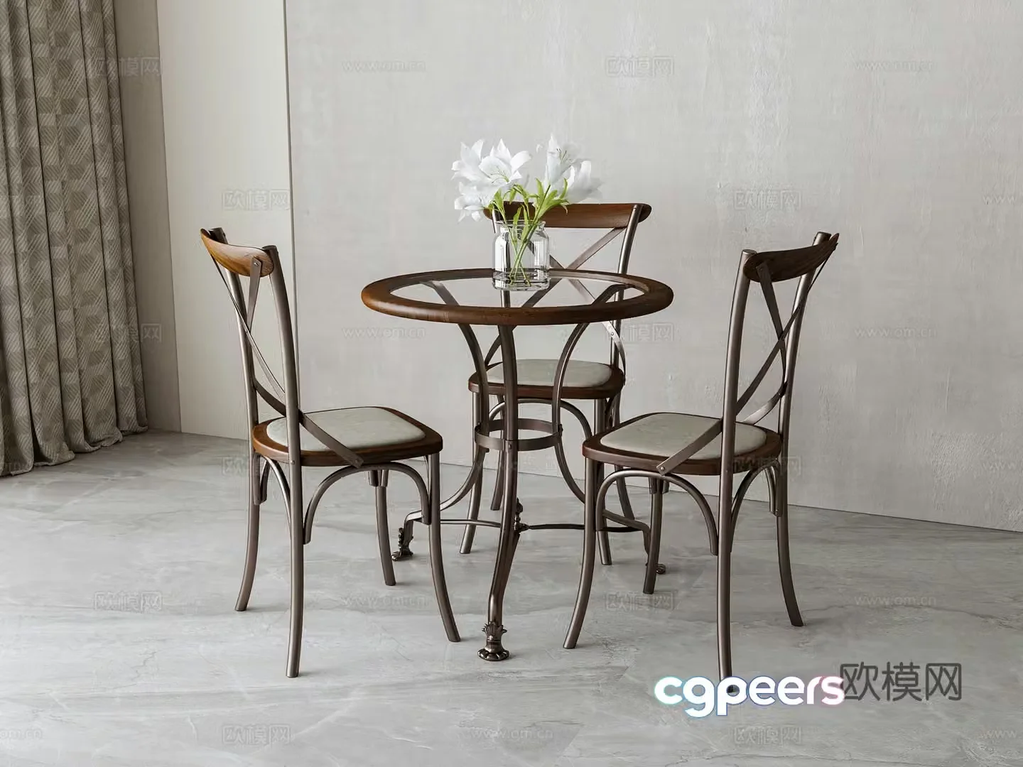 American dining table and chair combination 3D model