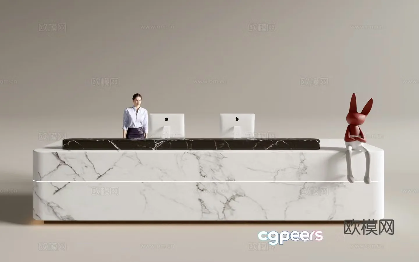 Modern company front desk reception desk service desk 3d model