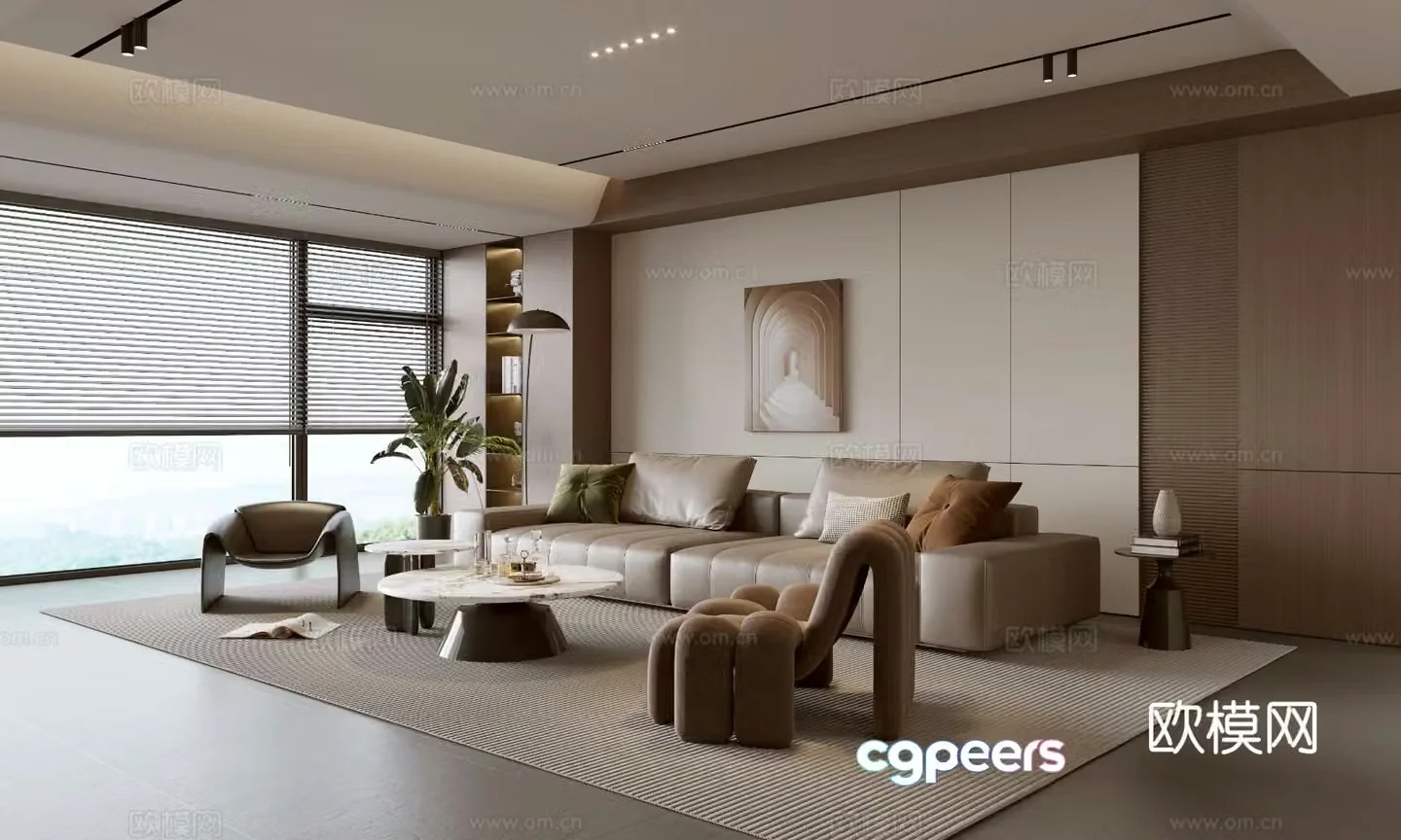 Modern Italian living room light luxury sofa coffee table combination sofa background wall balcony cabinet 3D model
