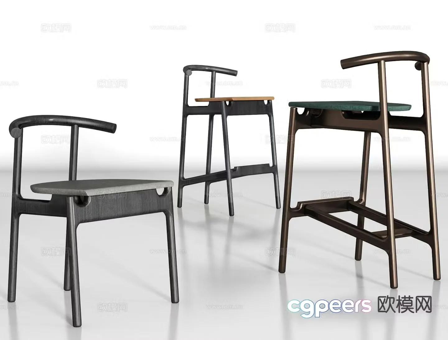New Chinese Bar Stool Bar Stool High Stool Wooden Stool 3D Model