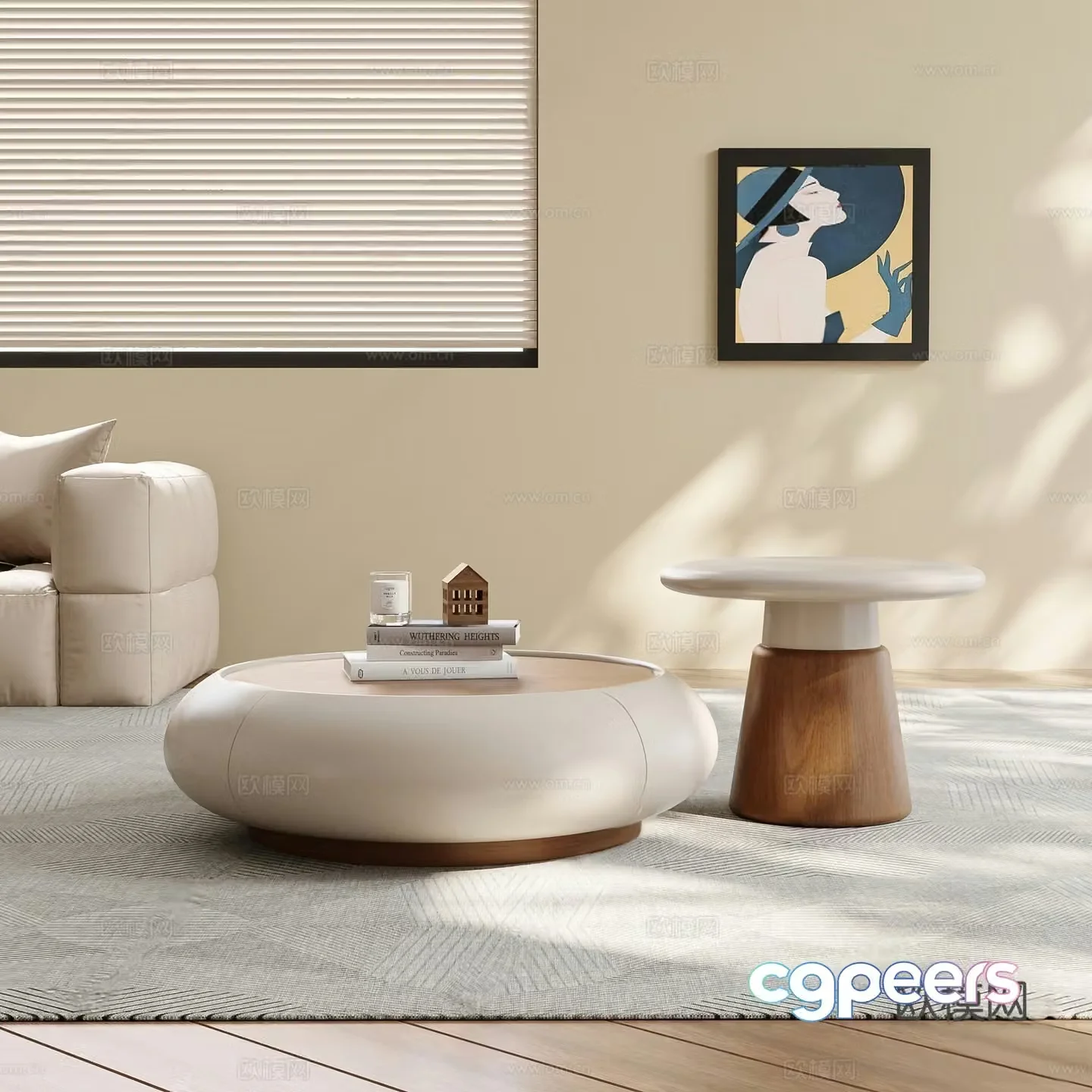 Cream style mother-in-law coffee table round coffee table 3d model