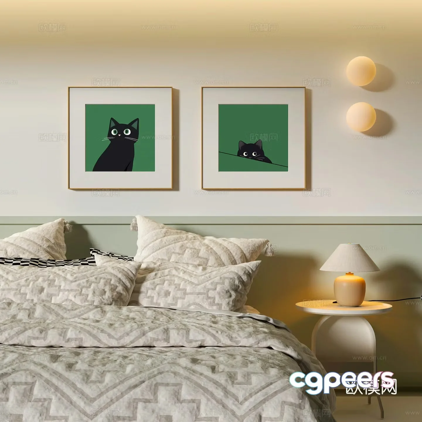 Modern bedroom decoration hanging painting desk lamp wall lamp animal hanging painting 3d model