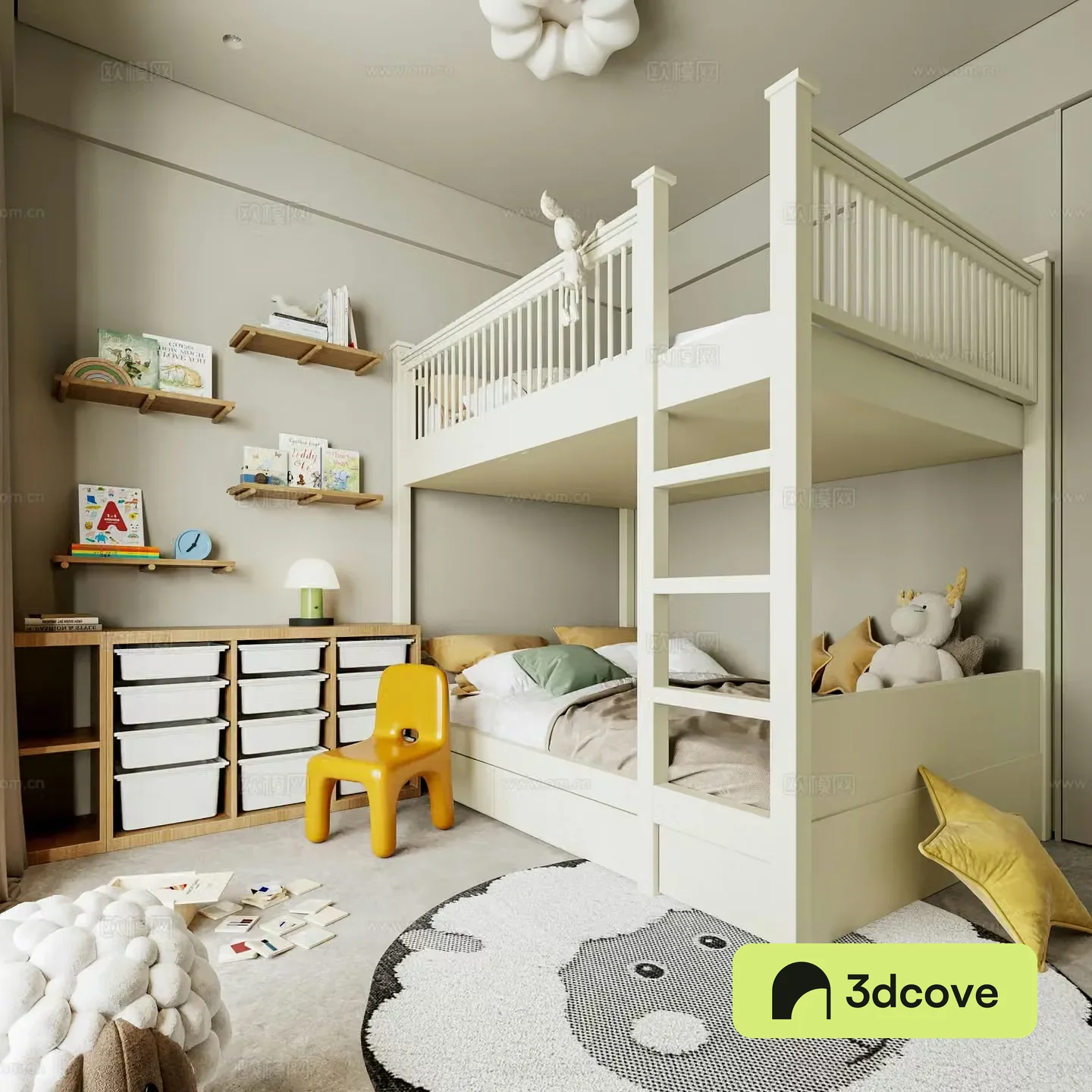 Modern Cream Children’s Room Storage Box Up and Down Toys No Master Light Storage Rack