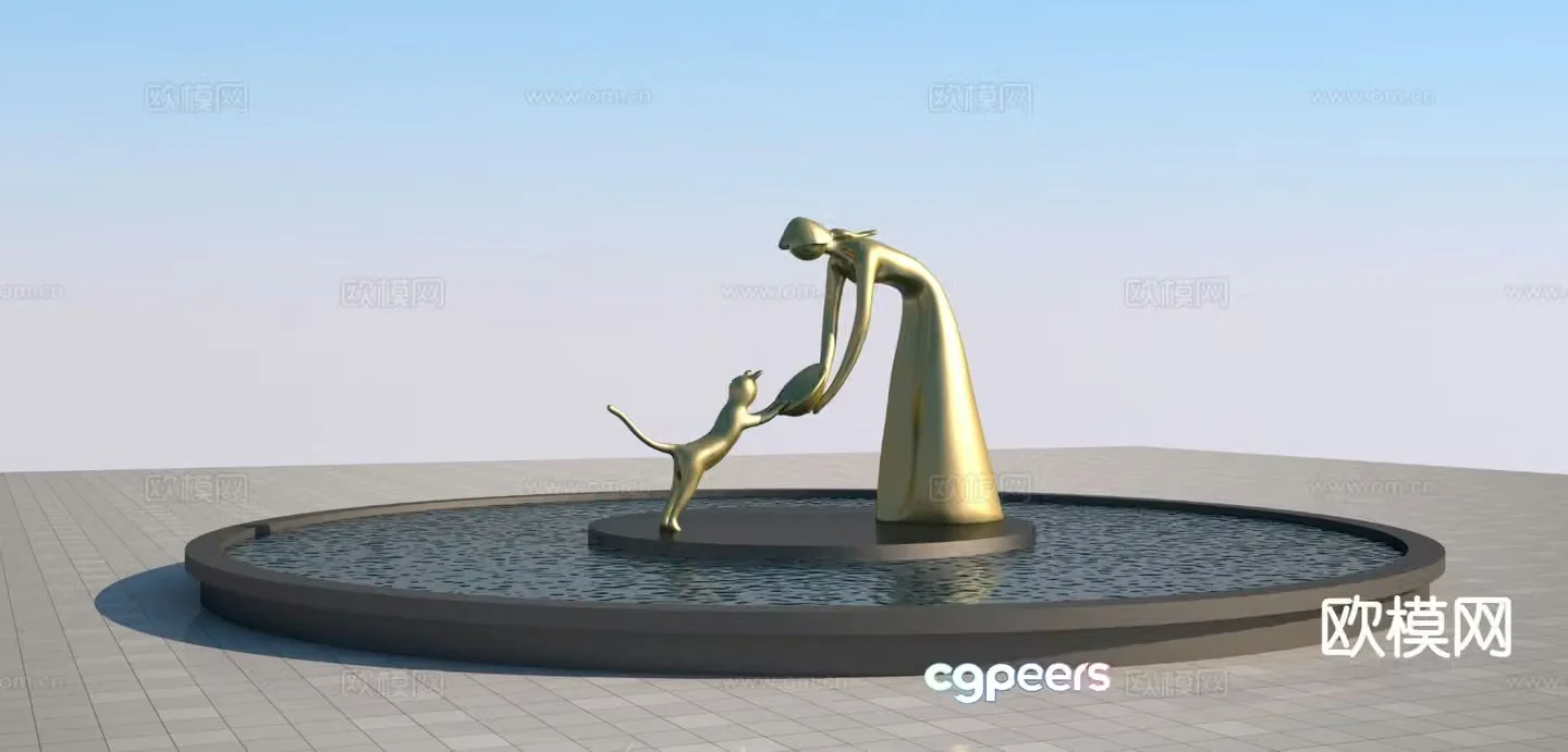 Woman and cat sculpture square sculpture 3d model