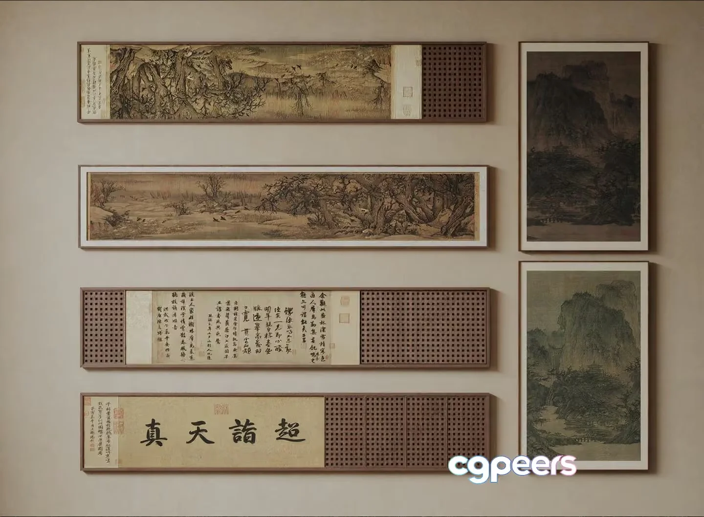 A Collection Of Framed Artwork 3D Model – 18046 – VRAY Render