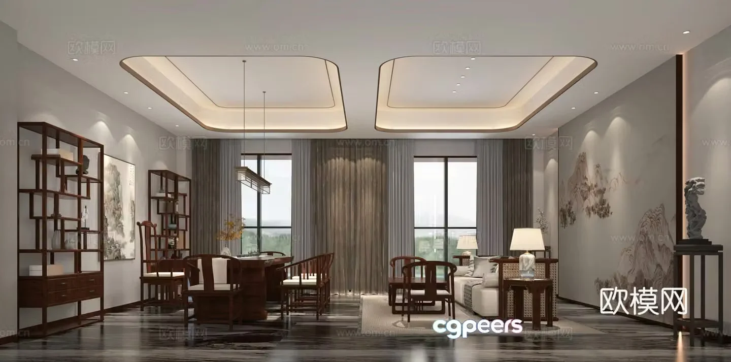 New Chinese style reception and leisure area 3D model