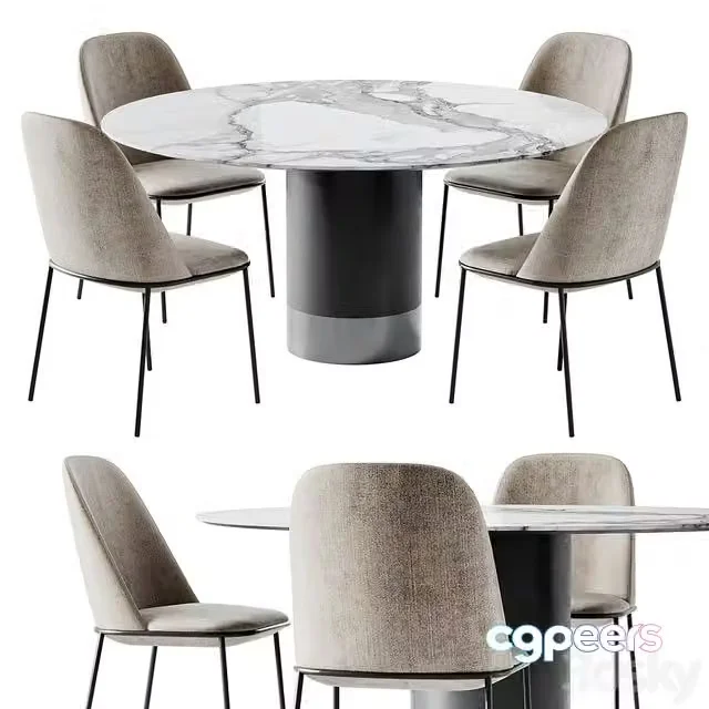 3ds Max Free – Dinning Set (Embrace Chair, CILINDRO CERAMIC ROUND TABLE)