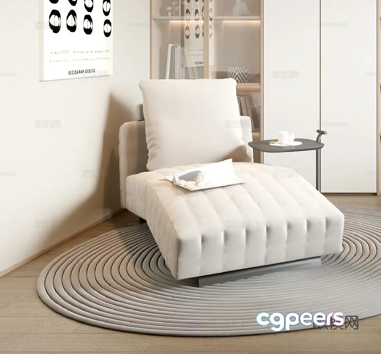 Cream style lounge chair leisure lounge chair 3d model