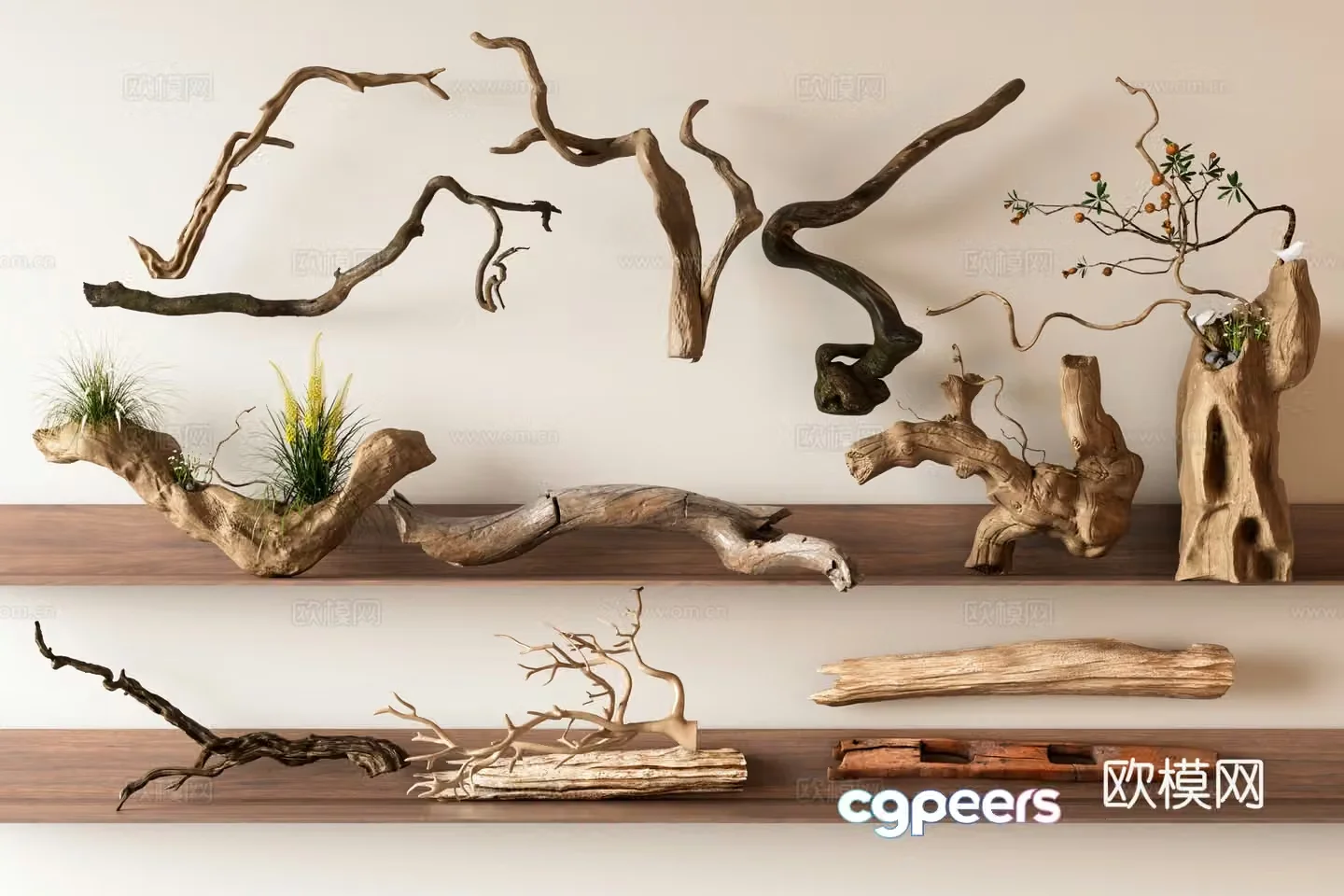 Modern dead wood shape wood carving ornaments root carving 3D model