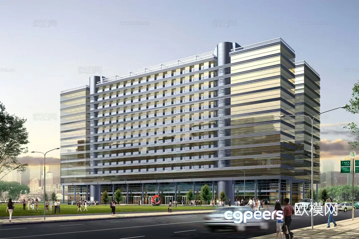 Multi-story public building office building appearance 3D model