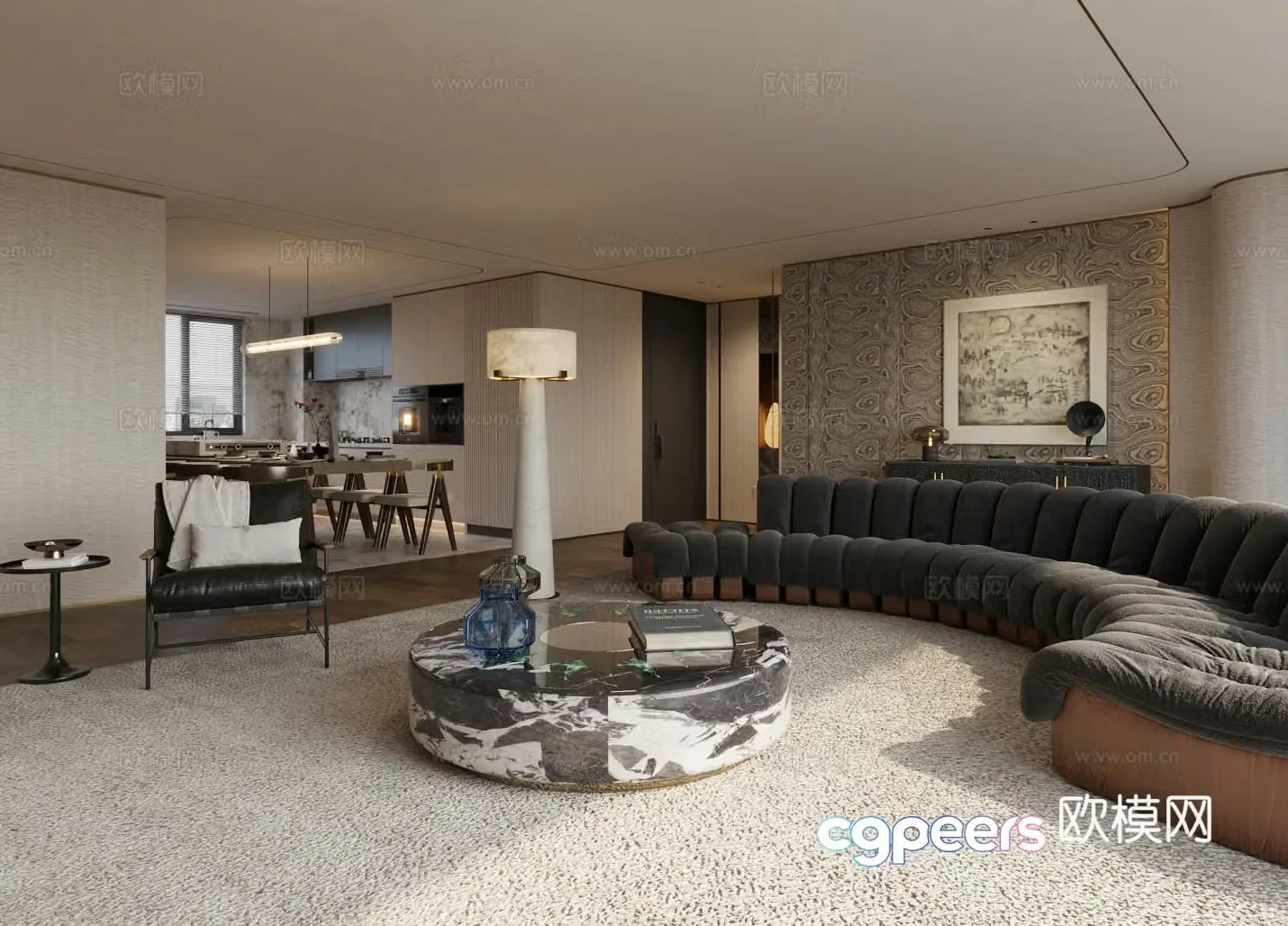 Waviva Home Living Room Large Apartment Living Room Integrated Design of Living and Dining Large Flat Design 3D Model