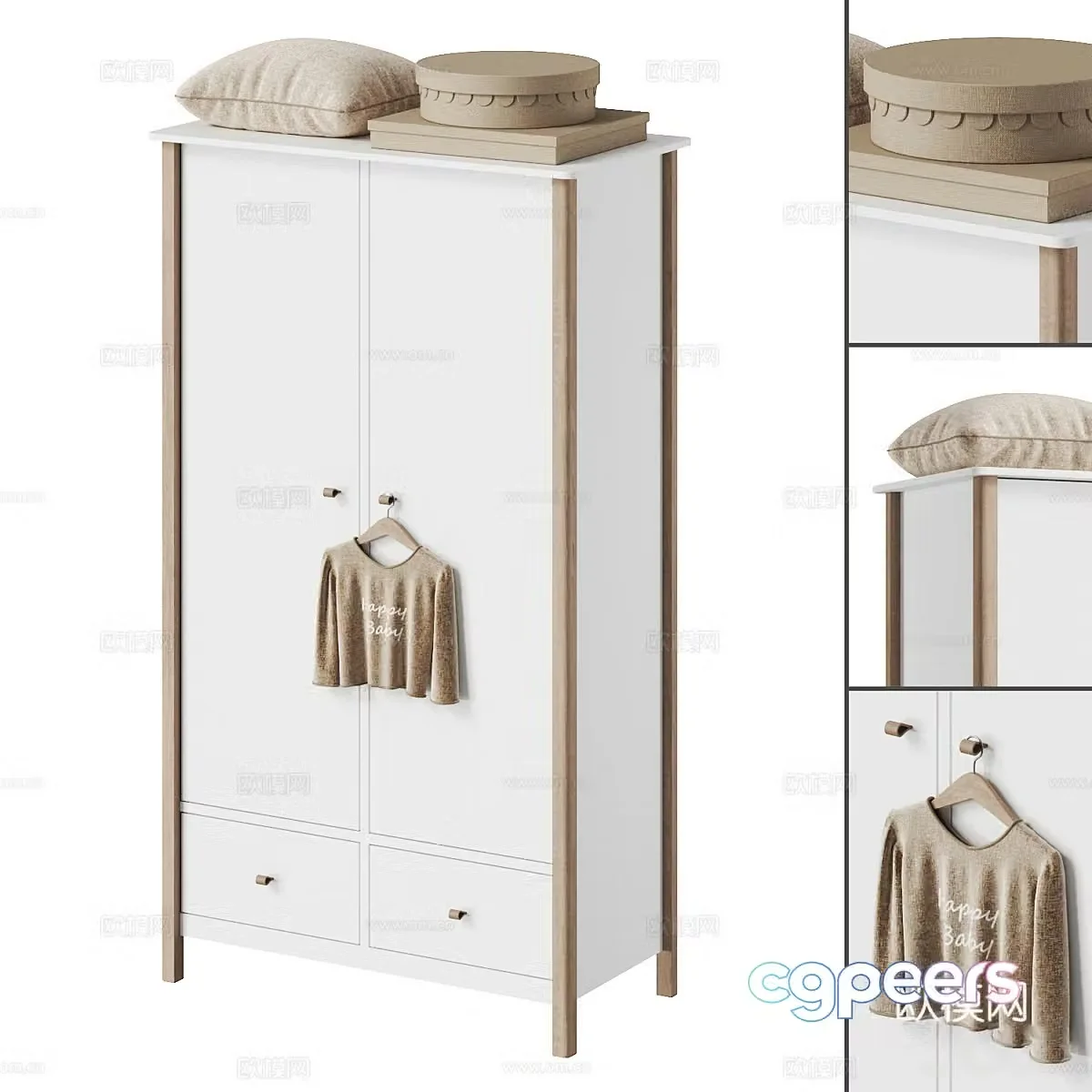 Modern cream style children’s finished wardrobe 3d model