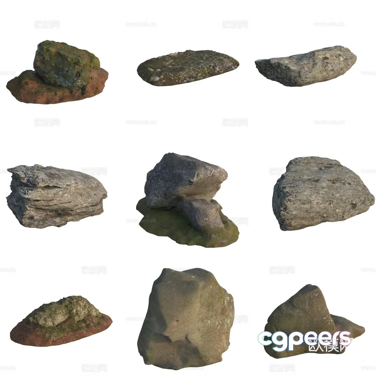 Moss Stone Boulder Rock 3D Model