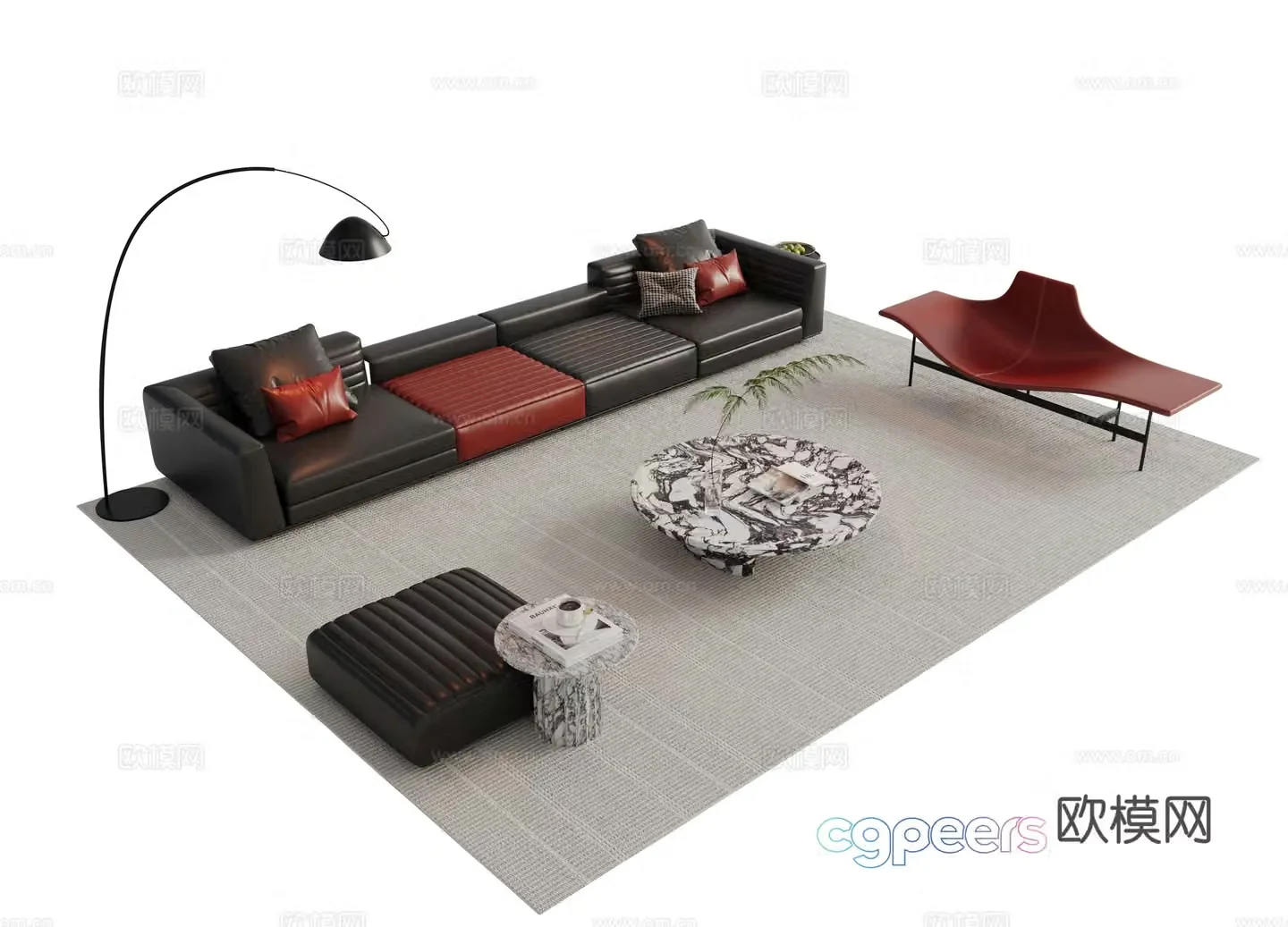 Italian sofa combination sofa coffee table combination sofa 3D model
