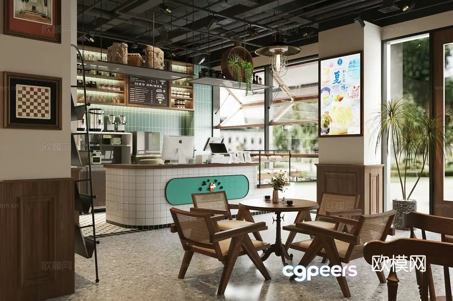 Middle-aged style cafe milk tea shop cafe cash register operation desk cash register front desk coffee table 3D model