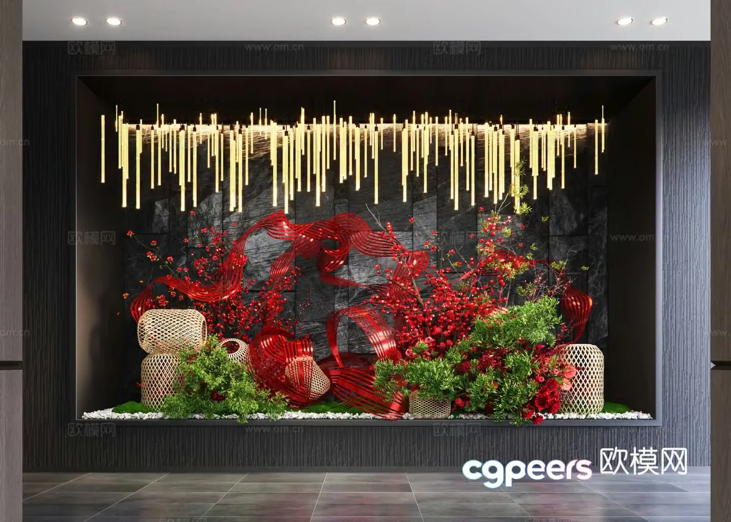 New Chinese-style indoor landscaping 3D model