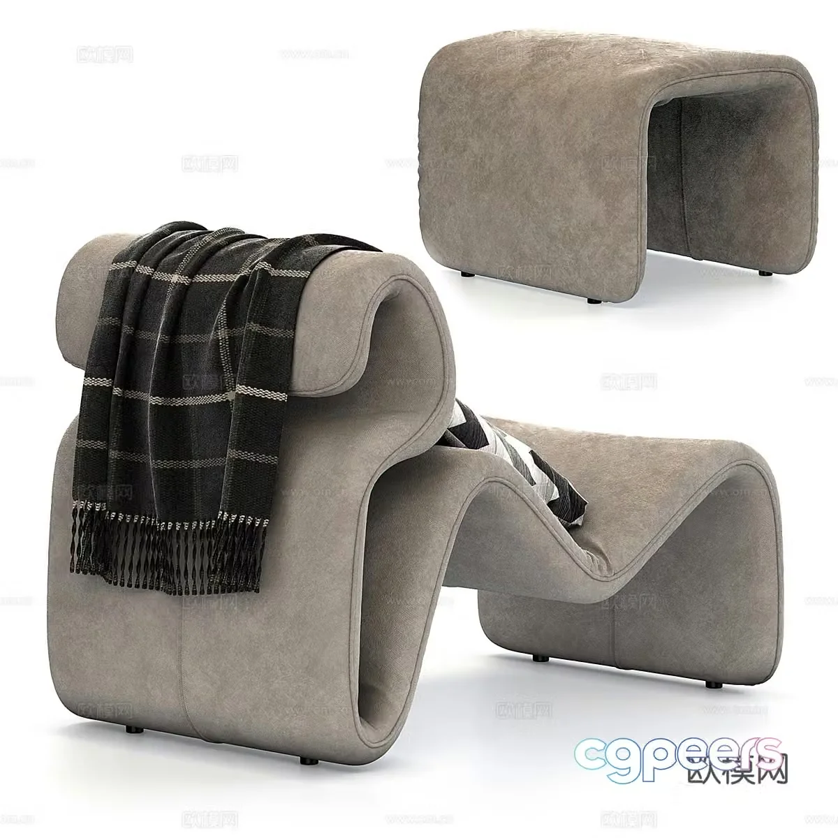 Creative recliner unusual curved chair wave recliner foot pedal 3d model