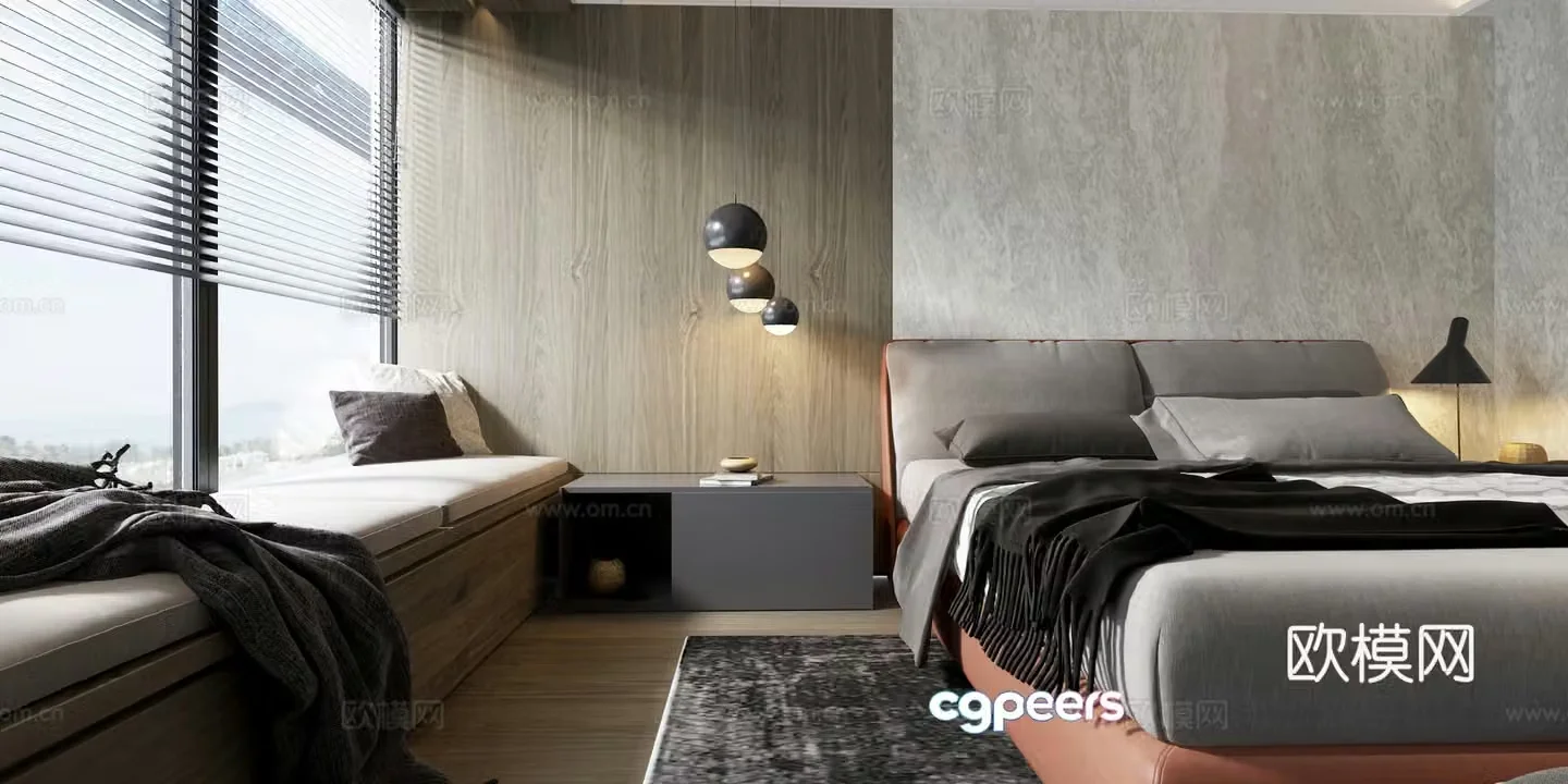 Modern bedroom Double bed Wall lamp Bed 3d model