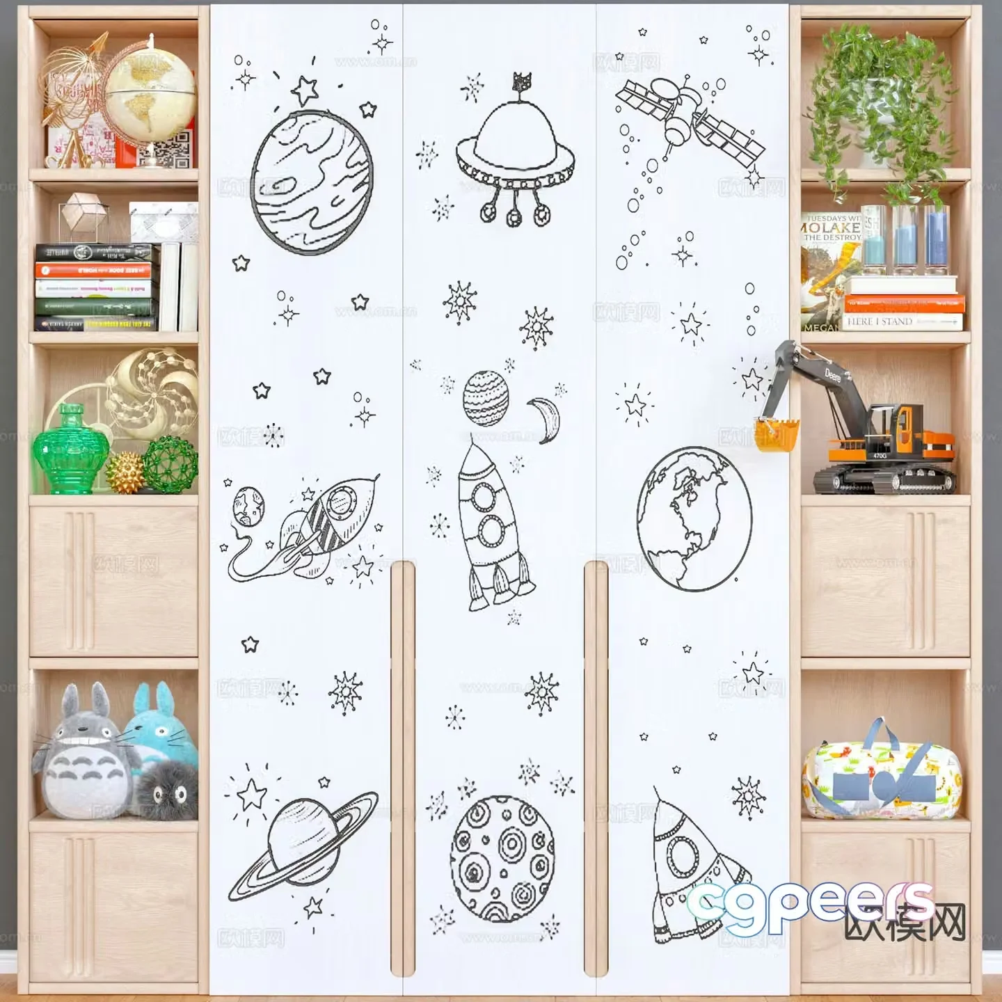 Nordic children’s cabinet bookcase locker 3d model
