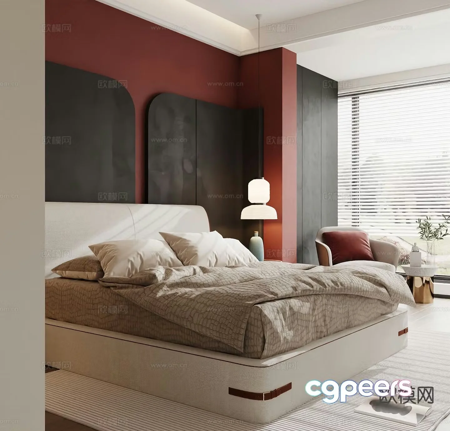 Modern double bed 3d model