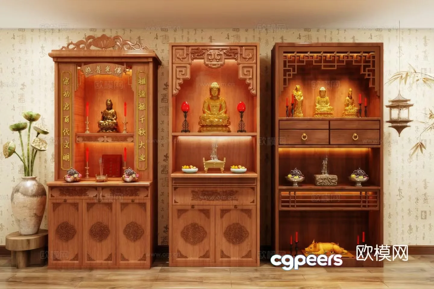 Buddha niche shrine hostel incense stove candle holder 3d model