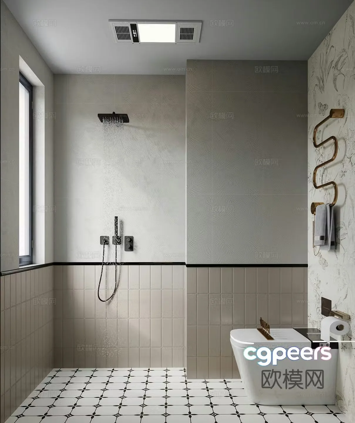 Modern creamy bathroom 3d model